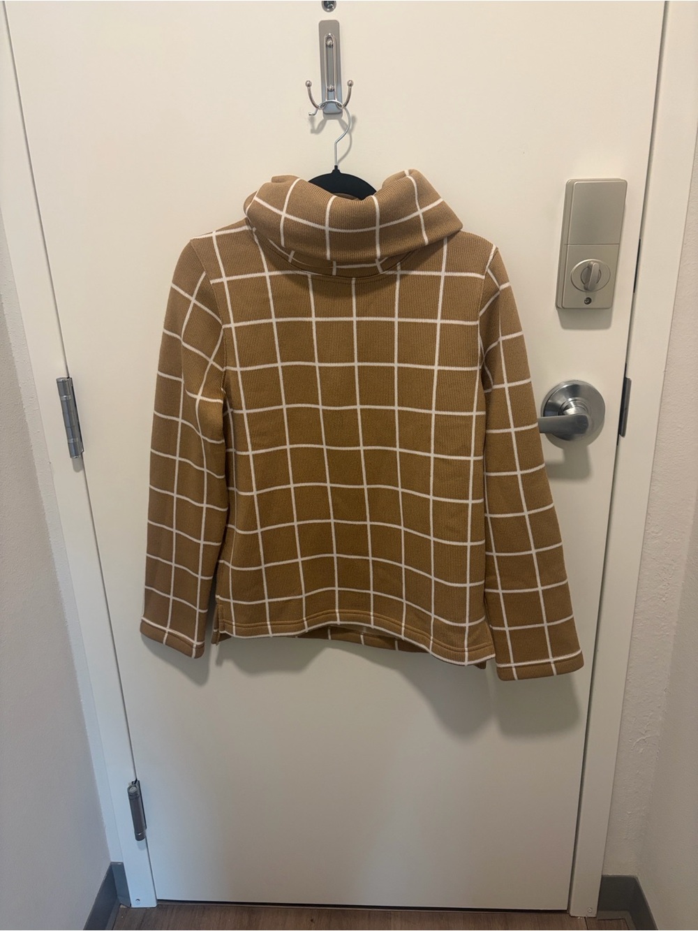 J. Crew Grid Print Fleece-Lined Cowl Neck Sweater Medium